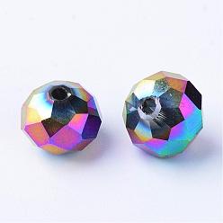 Multi-color Plated Electroplate Glass Bead Strands, Faceted, Bicone, Multi-color Plated, 6x6mm, Hole: 1mm, about 50pcs/strand, 15.7 inch