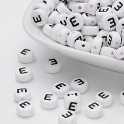 Letter E Acrylic Beads, with Horizontal Hole, Letter, Flat Round, Letter.E, 7x4mm, Hole: 1mm, about 3500pcs/500g