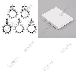 Antique Silver 26Pcs Tibetan Style Alloy Pendants, Crucifix Cross with Ring Charms, Cadmium Free & Lead Free, For Easter, Antique Silver, 46x32x4mm, Hole: 2mm, 26pcs