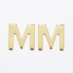 Letter M 304 прелести нержавеющей стали, letter.m, реальный 18 k позолоченный, 11x10.5x0.8 мм, отверстие : 1 мм