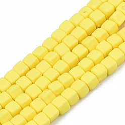 Yellow Handmade Polymer Clay Beads Strands, Cube, Yellow, 4x4x4mm, Hole: 1.4mm, about 89~91pcs/strand, 15.55 inch~15.94 inch(39.5~40.5cm)