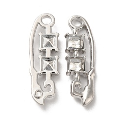 Clear Alloy Pendant, with Glass, Platinum, Lead Free & Cadmium Free, Safety Pin Charm, Clear, 35x10.5x4mm, Hole: 3mm