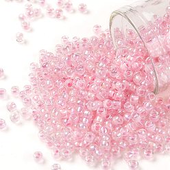 (780) Inside Color AB Crystal/Bubblegum Lined Круглые бусины toho, японский бисер, (780) внутри цвета ab кристалл / жевательная резинка на подкладке, 8/0, 3 мм, отверстие : 1 мм, Около 222 шт / 10 г