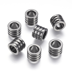 Gunmetal 304 Stainless Steel Beads, Large Hole Beads, Grooved Beads, Column, Gunmetal, 10x8mm, Hole: 6.5mm