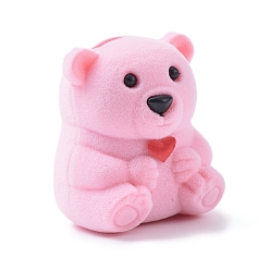 Pink Bear Shape Velvet Jewelry Boxes, Portable Jewelry Box Organizer Storage Case, for Ring Earrings Necklace, Pink, 5.5x4.6x3.7cm