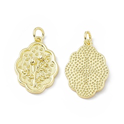 Real 18K Gold Plated Rack Plating Brass Pendants, Long-Lasting Plated, Lead Free & Cadmium Free, with Jump Ring, Flower Charm, Real 18K Gold Plated, 21x14.5x2mm, Hole: 3mm