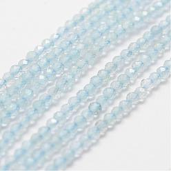 Aquamarine Natural Aquamarine Bead Strands, Grade AA, Faceted, Round, 2mm, Hole: 0.5mm, about 160~179pcs/strand, 12.5 inch~12.9  inch(320~330mm)