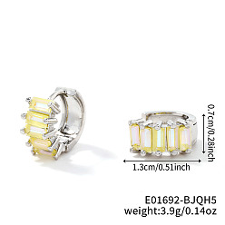 Желтый Латунные прямоугольные серьги-кольца, с кубического циркония, платина, желтые, 13x7 мм