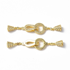 Real 18K Gold Plated Brass Crystal Rhinestone Fold Over Clasps, Ring, Real 18K Gold Plated, 54mm, Ring: 15.5x11x1.5mm, Clasps: 19x6.5x5.5mm, Pendant: 9x6mm, Pin: 0.7mm