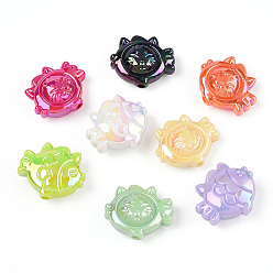 Mixed Color UV Plating Acrylic Beads, Iridescent, Fish and Cat, Mixed Color, 22x26x11.5mm, Hole: 2.5mm