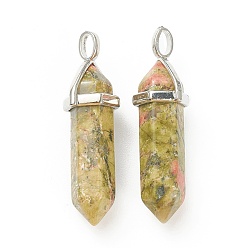 Unakite Natural Unakite Pendants, with Platinum Tone Brass Findings, Bullet, 39.5x12x11.5mm, Hole: 4.5x2.8mm
