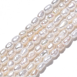 Seashell Color Natural Cultured Freshwater Pearl Beads Strands, Rice, Seashell Color, 3~5x2.5~3mm, Hole: 0.6mm, about 94~100pcs/strand, 13.70''~14.49''(34.8cm~36.8cm)