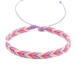 Plum Wax Ropes Braided Woven Cord Bracelet, Ethnic Tribal Adjustable Bracelet for Women, Plum, Inner Diameter: 2-1/8~2-1/2 inch(5.5~6.5cm)