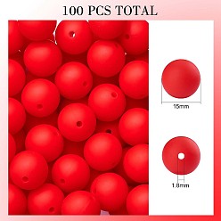 Red 100Pcs Silicone Beads Round Rubber Bead 15MM Loose Spacer Beads for DIY Supplies Jewelry Keychain Making, Red, 15mm