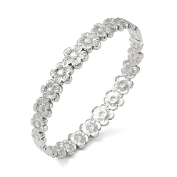 Stainless Steel Color 304 Stainless Steel Hinged Cuff Bangles, Flower, Tarnish Free, Stainless Steel Color, Inner Diameter: 1.97 inch(5cm)x2.36 inch(6cm)