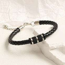 Ring Hip-Hop Style Link Bracelet, Retro Woven Leather Bracelet, Ring, 7-7/8 inch(20cm)