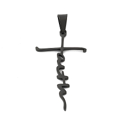 Черный Ионное покрытие (ip) 304 подвески из нержавеющей стали, Слово веры, чёрные, 42.5x25x1.5 мм, отверстие : 8.5x4 мм