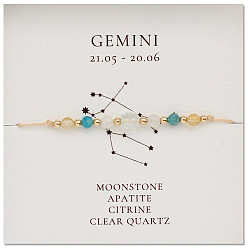Gemini Natural Gemstone Constellation Beaded Bracelets, Gemini, Colorful, 11 inch(28cm)