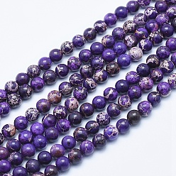 Purple Natural Imperial Jasper Beads Strands, Dyed, Round, Purple, 6mm, Hole: 0.8mm, about 64pcs/strand, 15.7 inch.