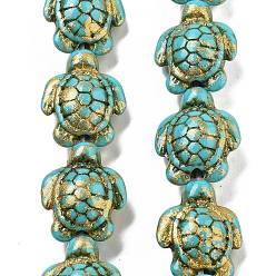 Шампанско-Желтый Синтетические бусины, окрашенные в бирюзовый цвет, эффект впрыска топлива, Морская черепаха, шампанское желтый, 17~18x14~14.5x7 мм, отверстие : 1.6 мм, около 21~22 шт / нитка, 13.39''~14.17'' (34~36 см)