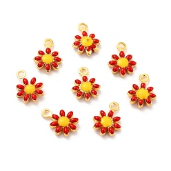 Темно-Красный Латунь эмаль прелести, с золотым покрытием, без кадмия и без свинца, подсолнечник, темно-красный, 10x7x2 мм, отверстие : 1.2 мм