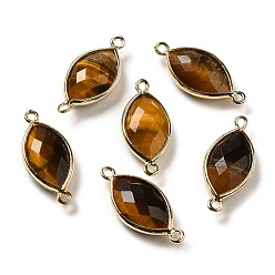 Tiger Eye Natural Tiger Eye Faceted Connector Charms, Rack Plating Brass Horse Eye Links, Golden, 25x11.5x5.5mm, Hole: 1.6mm