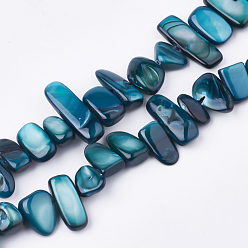 Steel Blue Freshwater Shell Beads Strands, Dyed, Nuggets, Steel Blue, 6~25x4~14x3~7mm, Hole: 1mm, about 96~100pcs/strand, 31.4 inch