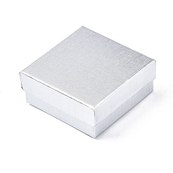 Silver Cardboard Jewelry Boxes, for Ring, Earring, Necklace, with Sponge Inside, Square, Silver, 7.4x7.4x3.2cm