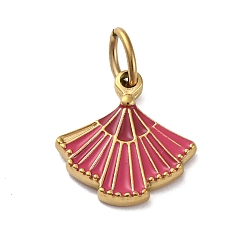 Красный 304 нержавеющей стальной эмали подвески, с целью перехода в кольце, фанатское очарование, реальный 14 k позолоченный, ионное покрытие (ip), красные, 15.5x15x2 мм, отверстие : 5x3 мм