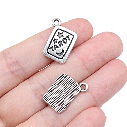 Antique Silver Tibetan Style Alloy Pendants, Rectangle with Tarot Pattern, Antique Silver, 18x14x1.5mm, Hole: 2mm