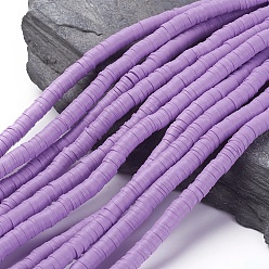 Сливовый Бусины из полимерной глины , Диск / плоские круглые, Heishi бусы, слива, 6x1 мм, отверстие : 2 мм, около 380~400 шт / нитка, 17.7 дюйм