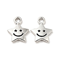 Antique Silver Tibetan Style Alloy Charms, Star with Smiling Face, Antique Silver, 11x8.5x1.5mm, Hole: 1.6mm