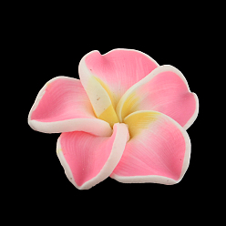 Pink Handmade Polymer Clay 3D Flower Plumeria Beads, Pink, 30x11mm, Hole: 2mm