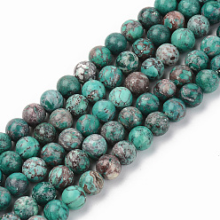 Teal Natural American Turquoise Beads Strands, Dyed & Heated, Round, Teal, 6mm, Hole: 1mm, about 59~60pcs/strand, 15-1/8 inch(38.5cm)