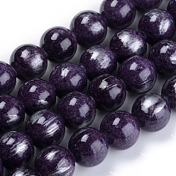 Indigo Natural Jade Beads Strands,  Brushed Silver Color, Dyed, Round, Indigo, 8mm, Hole: 0.8mm, about 50pcs/strand, 15.7 inch(40cm)