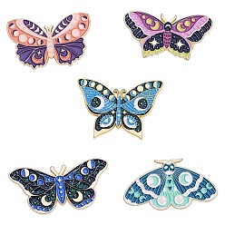Mixed Color 5Pcs 5 Style Moon Phase Butterfly Enamel Pins, Gold Plated Alloy Badges for Backpack Clothes, Mixed Color, 21~28x40mm, 1Pc/style