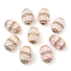 Mixed Color Handmade Indonesia Alloy Beads, with Resin Findings and Rhinestone, Column with Butterfly, Mixed Color, 26x18.5mm, Hole: 4.5mm