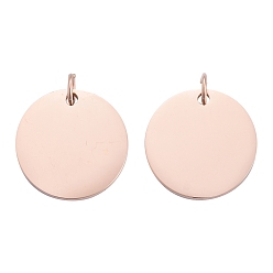 Rose Gold 201 Stainless Steel Pendants, Manual Polishing, Flat Round, Stamping Blank Tag, Rose Gold, 18x1.5mm, Hole: 3.5mm