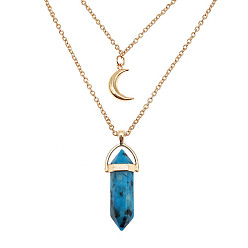Dumortierite Natural Dumortierite Cone Pendant Double Layer Necklace, with Moon Charms, 19.69 inch(50cm)
