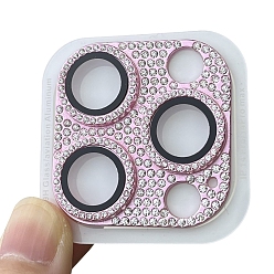 Pink Alloy Rhinestone Mobile Phone Lens Film, Lens Protection Accessories, Compatible with 13/14/15 Pro & Pro Max Camera Lens Protector, Pink, 4x4cm