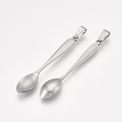 Stainless Steel Color 304 Stainless Steel Big Pendants, Spoon Shape, Stainless Steel Color, 52.5x9.5x4mm, Hole: 7.5x4mm