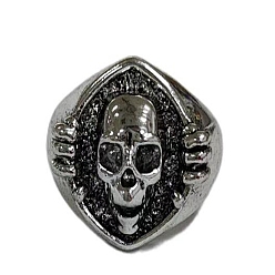 Platinum Alloy Skull Finger Rings, Gothic Chunky Ring for Men, Platinum, US Size 9(18.9mm)
