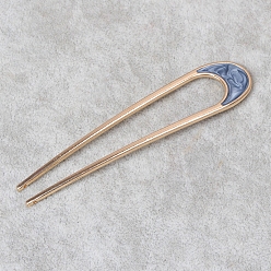 Steel Blue Alloy Enamel Hair Forks, U-shape, Hair Accessories for Women Girl, Steel Blue, 108x25mm