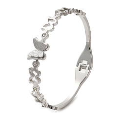 Нержавеющая Сталь Цвет Бабочка 304 браслеты из нержавеющей стали со стразами для женщин, цвет нержавеющей стали, внутренний диаметр: 1-7/8x2-1/4 дюйм (4.9x5.8 см)