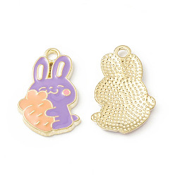 Medium Purple Alloy Enamel Pendants, Rabbit with Carrot Charm, Golden, Medium Purple, 21x13.5x2mm, Hole: 2mm