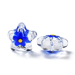 Medium Blue Transparent Glass Beads, with Enamel, Flower, Medium Blue, 21x22x11mm, Hole: 1.2mm