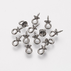 Stainless Steel Color 201 Stainless Steel Screw Eye Pin Peg Bails, For Half Drilled Beads, Stainless Steel Color, 8x4mm, Hole: 1.5mm, Pin: 1mm
