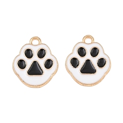 Black Alloy with Enamel Pendants, Paw Print Charms, Light Gold, Black, 17x14x1.5mm, Hole: 1.9mm