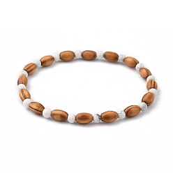 Howlite Stretch Beaded Bracelets, with Wood Beads and Natural Howlite Beads, Inner Diameter: 2-1/4 inch(5.6cm)