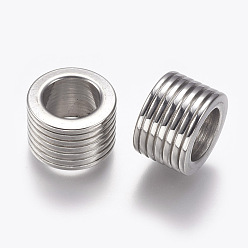 Stainless Steel Color 304 Stainless Steel Beads, Grooved Beads, Column, Large Hole Beads, Stainless Steel Color, 13x8.5mm, Hole: 8mm